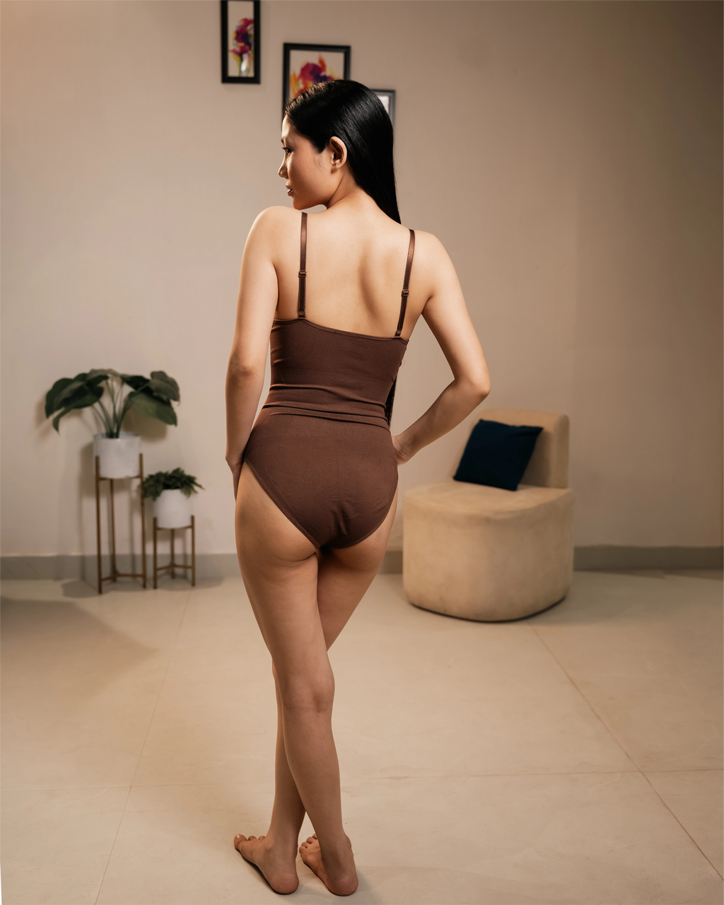 Brown seamless tummy control shapewear bodysuit for women – slimming body fit