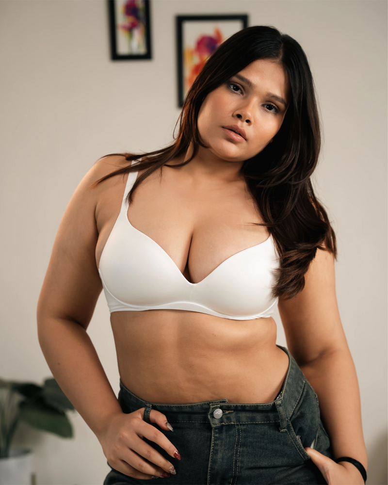 White seamless push-up bra with padded lift for women – comfortable shaping fit