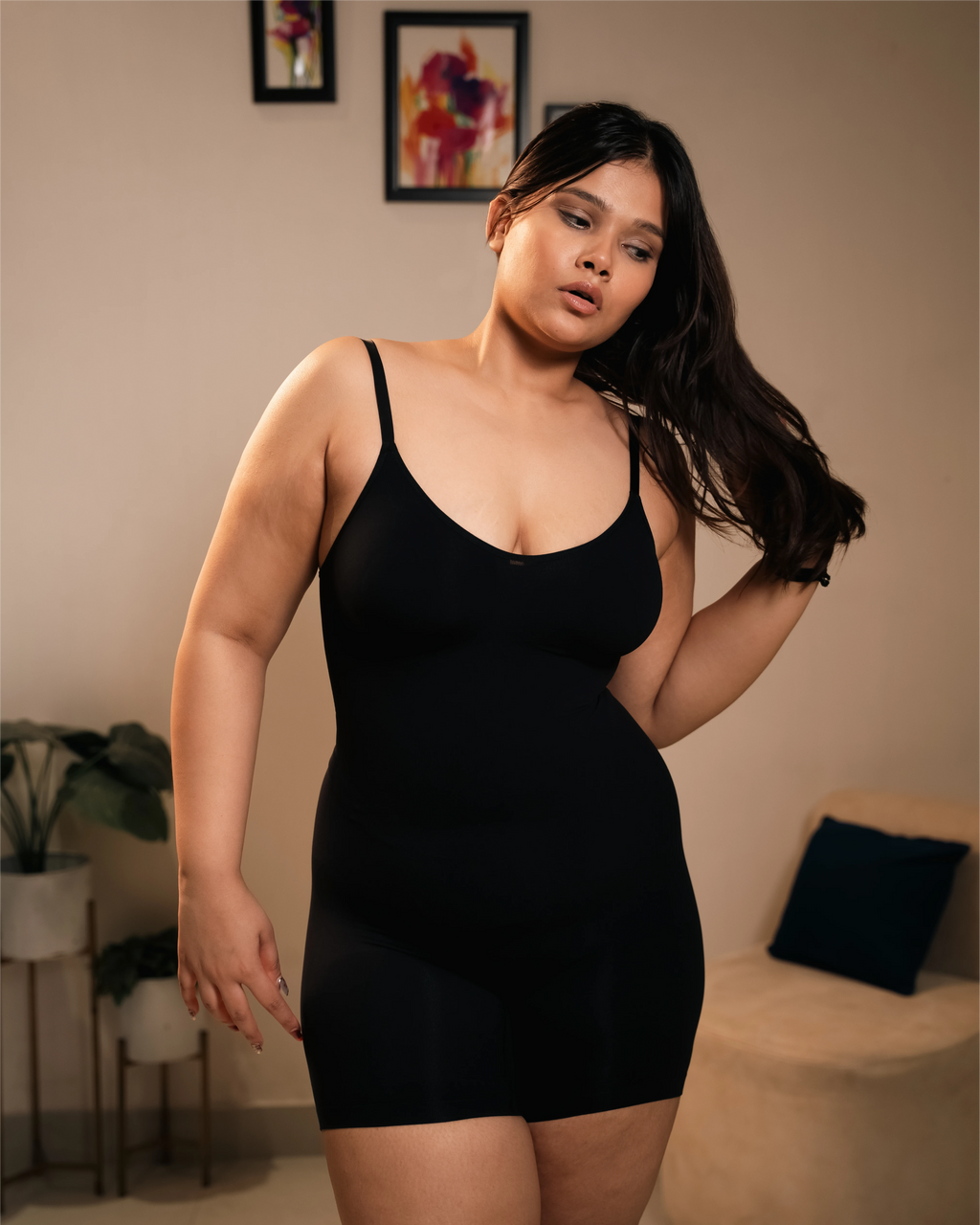 Black seamless tummy control brief bodysuit for women – slimming shapewear fit