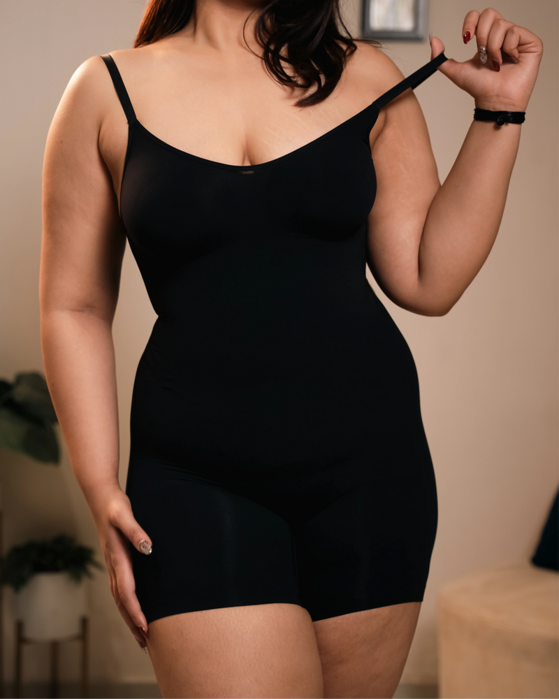 Black seamless tummy control brief bodysuit for women – slimming shapewear fit