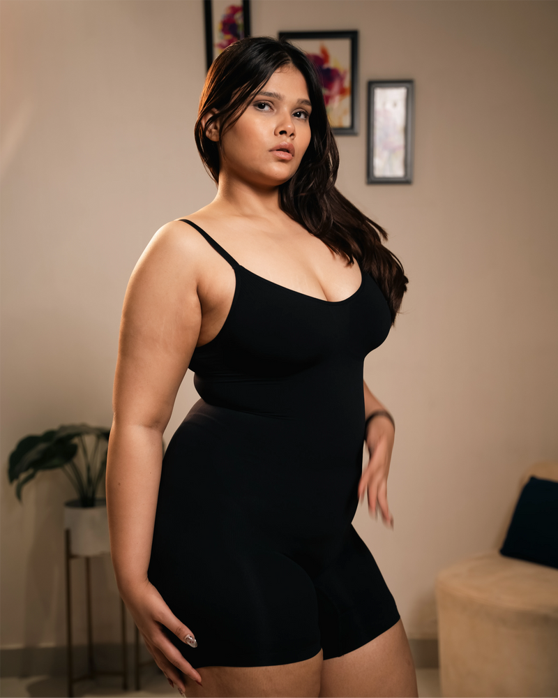 Black seamless tummy control brief bodysuit for women – slimming shapewear fit