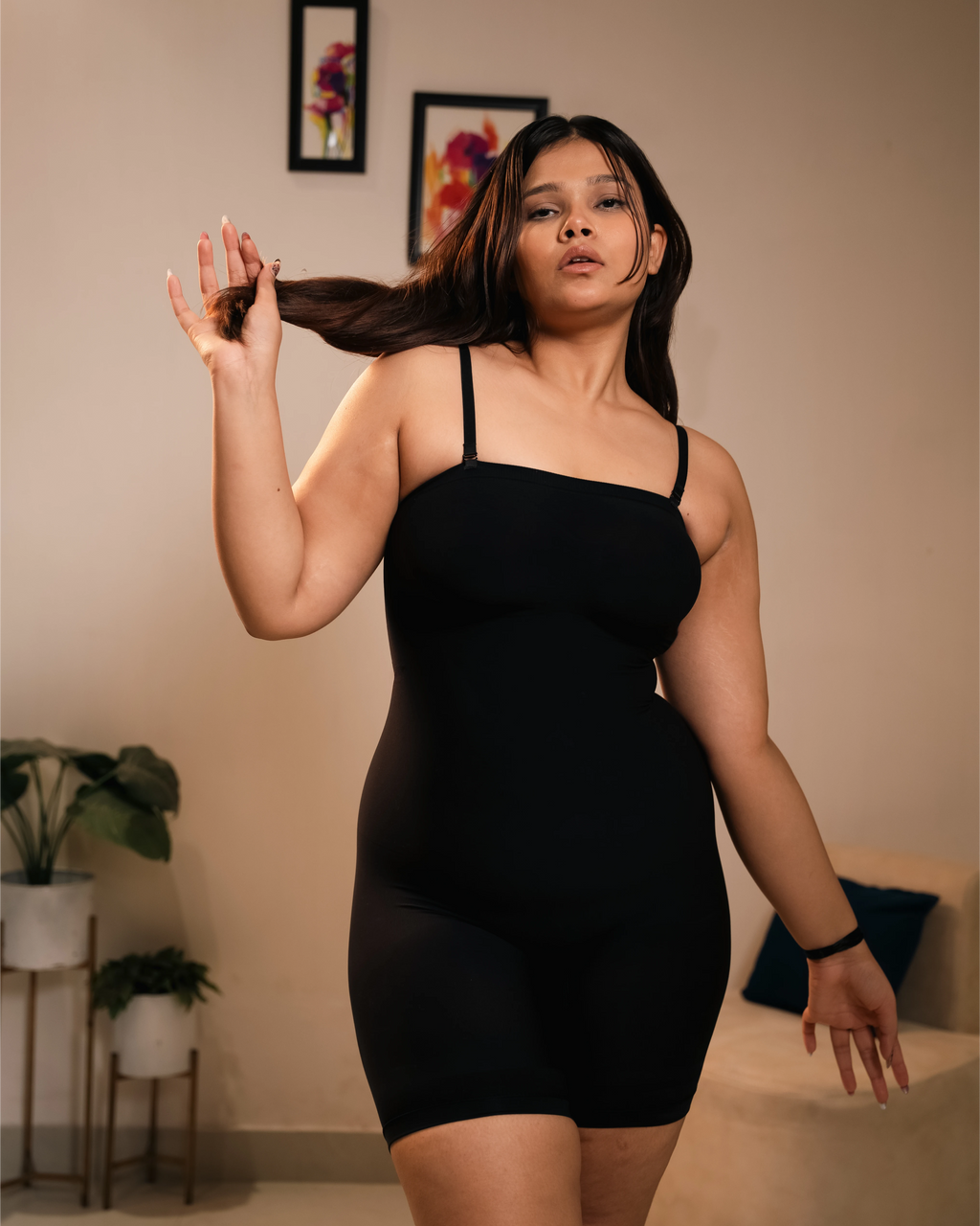 Black strapless butt lifting bodysuit for women with tummy control – seamless shapewear